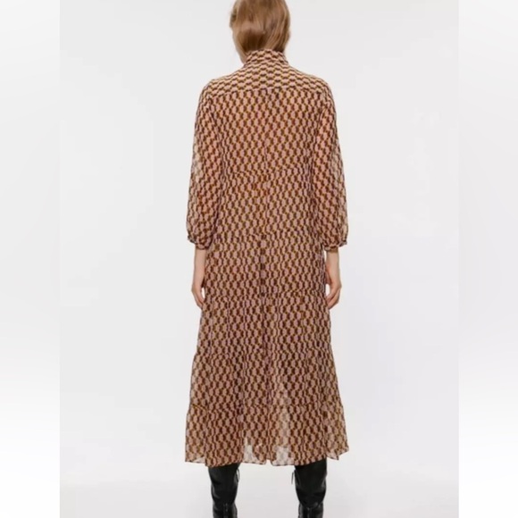 Zara Brown Patterned Maxi Dress - Picture 3 of 7